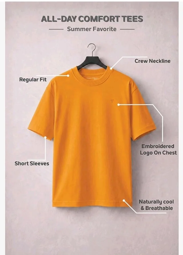 Van Heusen Men’s Crew Neck T-Shirt – Soft & Breathable Cotton | Regular Fit | Comfortable Everyday Casual Wear | Short Sleeves | Summer Favorite |Solid Colors | Style 60052|Available in Pack of 1 & 2
- M