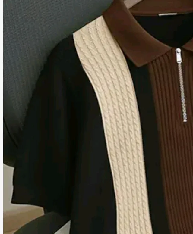 AUSK Men's Retro Cable-Knit Quarter-Zip Polo | Premium Textured Self-Design Half Sleeve T-Shirt for Men
- 2XL