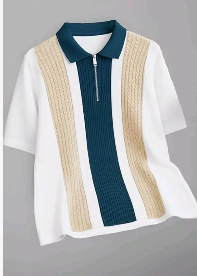 AUSK Men's Retro Cable-Knit Quarter-Zip Polo | Premium Textured Self-Design Half Sleeve T-Shirt for Men
- 3XL