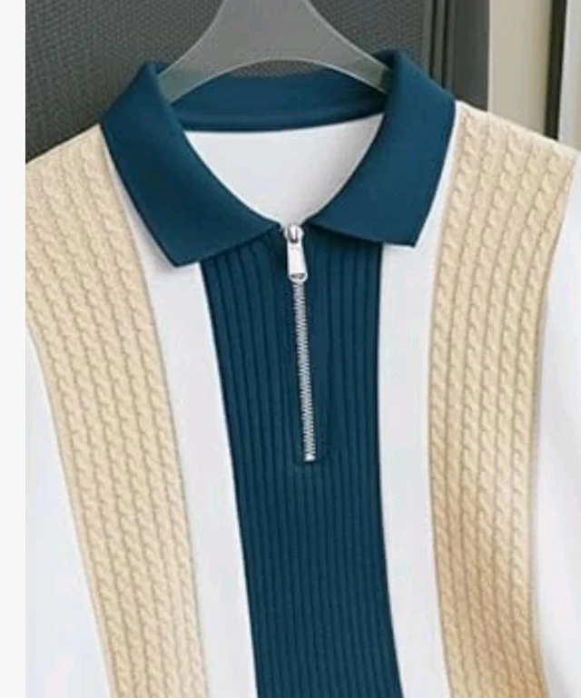 AUSK Men's Retro Cable-Knit Quarter-Zip Polo | Premium Textured Self-Design Half Sleeve T-Shirt for Men
- 3XL
