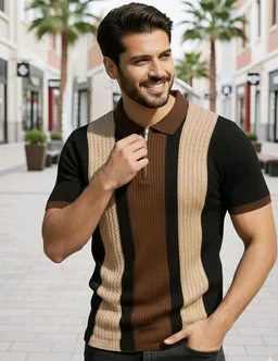 AUSK Men's Retro Cable-Knit Quarter-Zip Polo | Premium Textured Self-Design Half Sleeve T-Shirt for Men
- 2XL