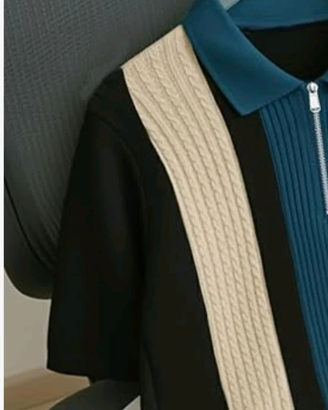 AUSK Men's Retro Cable-Knit Quarter-Zip Polo | Premium Textured Self-Design Half Sleeve T-Shirt for Men
- 2XL