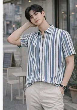 London Hills Men’s Loose Fit Half Sleeve Vertical Striped Polo T-Shirt with Zip Collar | Premium Polyester Fabric | T Shirt for Man | Tshirt | Shirts Men | Tshirt for Man | Men T-Shirts - 3XL