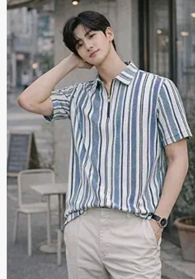 London Hills Men’s Loose Fit Half Sleeve Vertical Striped Polo T-Shirt with Zip Collar | Premium Polyester Fabric | T Shirt for Man | Tshirt | Shirts Men | Tshirt for Man | Men T-Shirts - 3XL