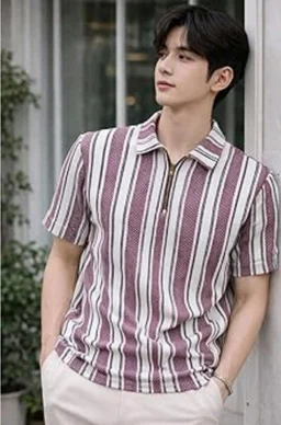 London Hills Men’s Loose Fit Half Sleeve Vertical Striped Polo T-Shirt with Zip Collar | Premium Polyester Fabric | T Shirt for Man | Tshirt | Shirts Men | Tshirt for Man | Men T-Shirts - M
