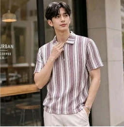 London Hills Men’s Loose Fit Half Sleeve Vertical Striped Polo T-Shirt with Zip Collar | Premium Polyester Fabric | T Shirt for Man | Tshirt | Shirts Men | Tshirt for Man | Men T-Shirts - M