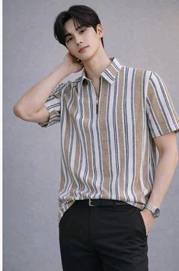 London Hills Men’s Loose Fit Half Sleeve Vertical Striped Polo T-Shirt with Zip Collar | Premium Polyester Fabric | T Shirt for Man | Tshirt | Shirts Men | Tshirt for Man | Men T-Shirts
- S