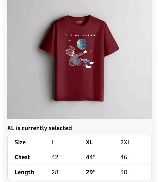 XENOVAURBAN Men's Graphic Printed RN-Earth Round Neck Regular and Plus Size Cotton T-Shirt
- L