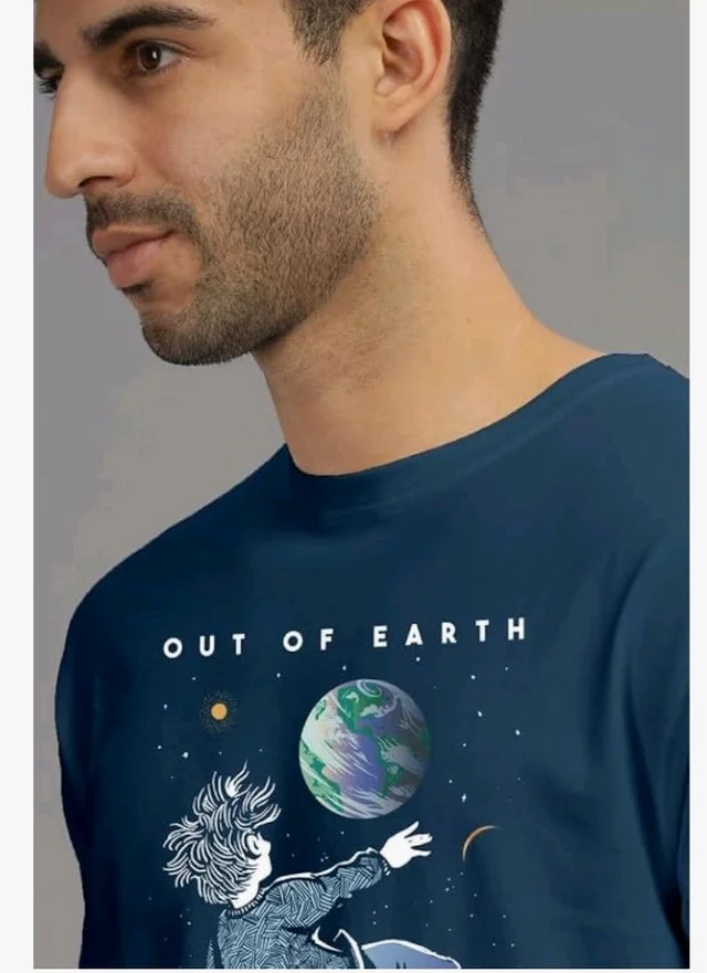 XENOVAURBAN Men's Graphic Printed RN-Earth Round Neck Regular and Plus Size Cotton T-Shirt
- M
