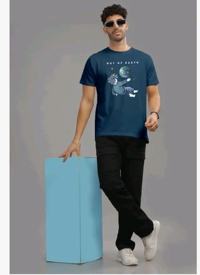 XENOVAURBAN Men's Graphic Printed RN-Earth Round Neck Regular and Plus Size Cotton T-Shirt
- M