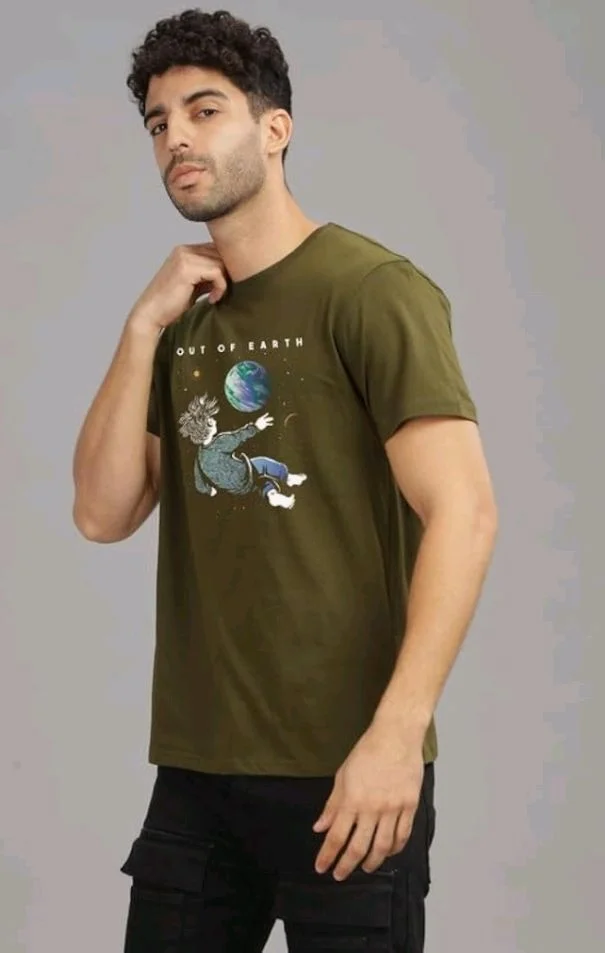 XENOVAURBAN Men's Graphic Printed RN-Earth Round Neck Regular and Plus Size Cotton T-Shirt
- S