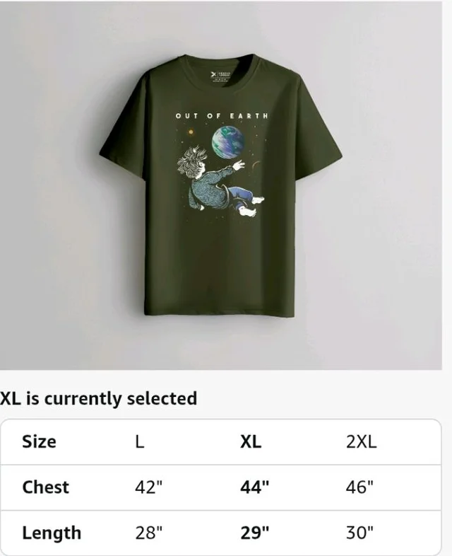 XENOVAURBAN Men's Graphic Printed RN-Earth Round Neck Regular and Plus Size Cotton T-Shirt
- S