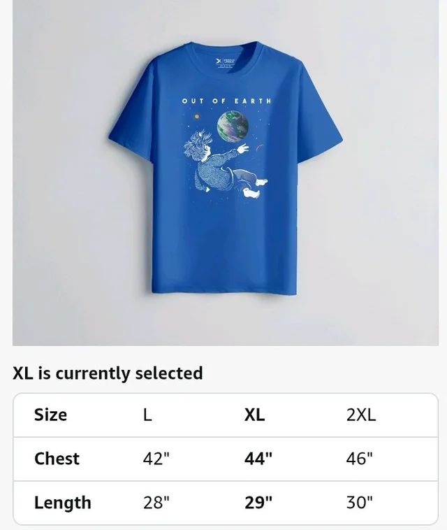 XENOVAURBAN Men's Graphic Printed RN-Earth Round Neck Regular and Plus Size Cotton T-Shirt
- S