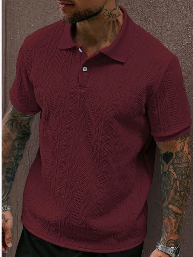 GRECIILOOKS Textured Polo T-Shirt for Men | Premium Jacquard Collared Cotton Blend Polo | Smart Casual & Formal t Shirt for Men | Stylish t Shirt for Mens for Office, Party & Everyday
- S