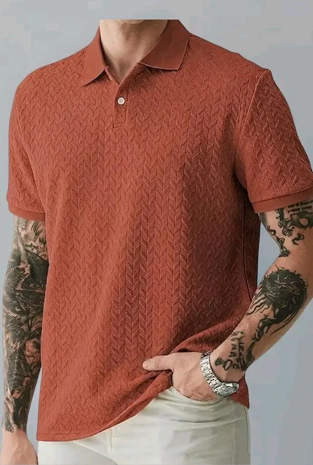 GRECIILOOKS Textured Polo T-Shirt for Men | Premium Collared Jacquard Leaf Polo | Smart Casual & Formal t Shirt for Men | Stylish t Shirt for Mens for Office, Party & Everyday Outfit - 3XL
