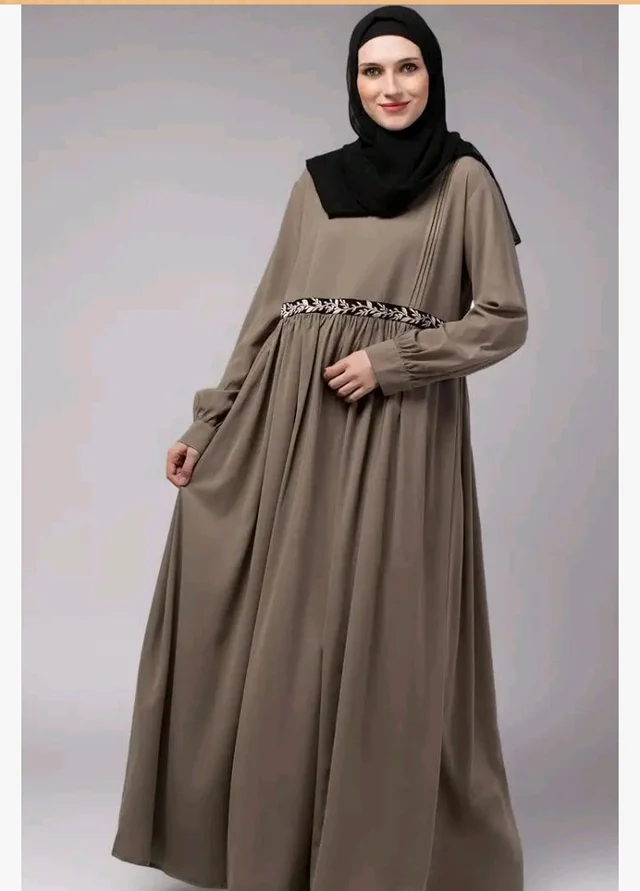 Loose Fit Abaya for Women Nida Matte Fabric Front Gathered Embroidery Full Sleeve Maxi Dress with Side Pockets Modest Islamic Wear