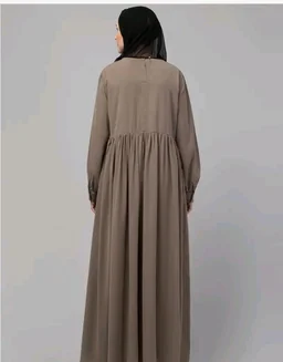 Loose Fit Abaya for Women Nida Matte Fabric Front Gathered Embroidery Full Sleeve Maxi Dress with Side Pockets Modest Islamic Wear