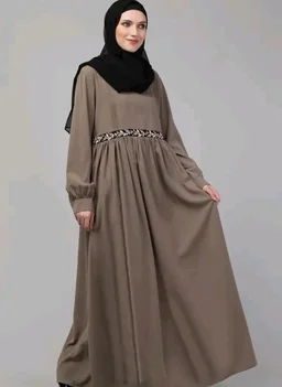 Loose Fit Abaya for Women Nida Matte Fabric Front Gathered Embroidery Full Sleeve Maxi Dress with Side Pockets Modest Islamic Wear