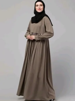 Loose Fit Abaya for Women Nida Matte Fabric Front Gathered Embroidery Full Sleeve Maxi Dress with Side Pockets Modest Islamic Wear