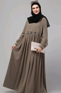 Loose Fit Abaya for Women Nida Matte Fabric Front Gathered Embroidery Full Sleeve Maxi Dress with Side Pockets Modest Islamic Wear