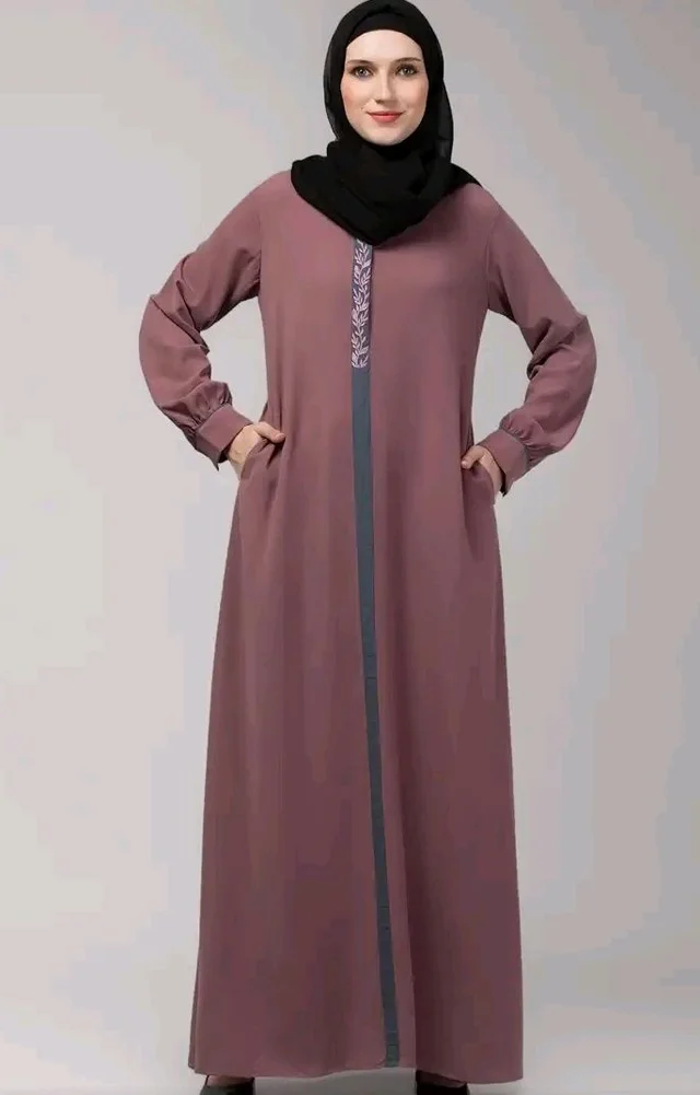 Abaya Dress with Front Embroidery & Cuff Sleeves And Side Pocket Made in Nida Matte Fabric Sleeves Full length Burqa for Women and Girls
- S