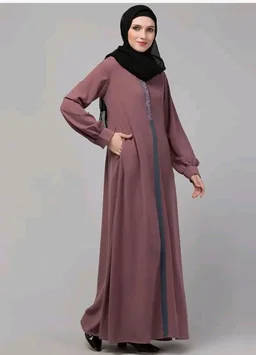Abaya Dress with Front Embroidery & Cuff Sleeves And Side Pocket Made in Nida Matte Fabric Sleeves Full length Burqa for Women and Girls
- S