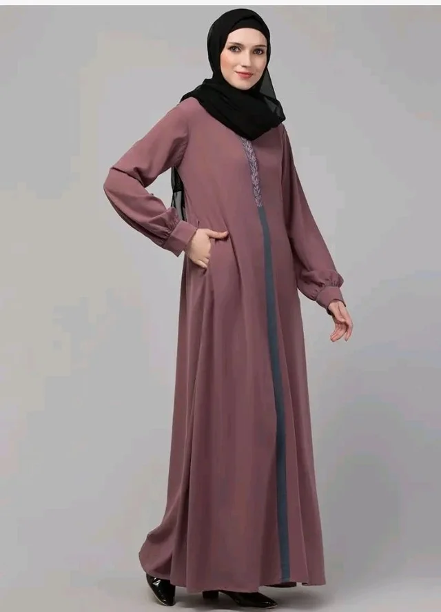 Abaya Dress with Front Embroidery & Cuff Sleeves And Side Pocket Made in Nida Matte Fabric Sleeves Full length Burqa for Women and Girls
- S