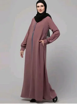 Abaya Dress with Front Embroidery & Cuff Sleeves And Side Pocket Made in Nida Matte Fabric Sleeves Full length Burqa for Women and Girls
- S