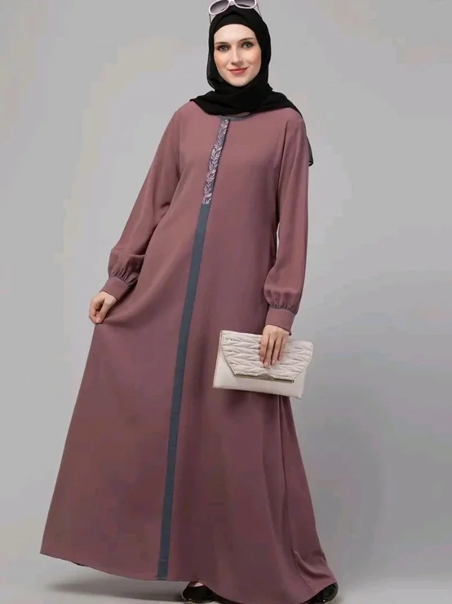 Abaya Dress with Front Embroidery & Cuff Sleeves And Side Pocket Made in Nida Matte Fabric Sleeves Full length Burqa for Women and Girls
- S