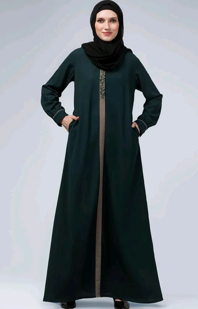 Abaya Dress with Front Embroidery & Cuff Sleeves And Side Pocket Made in Nida Matte Fabric Sleeves Full length Burqa for Women and Girls
- 2XL