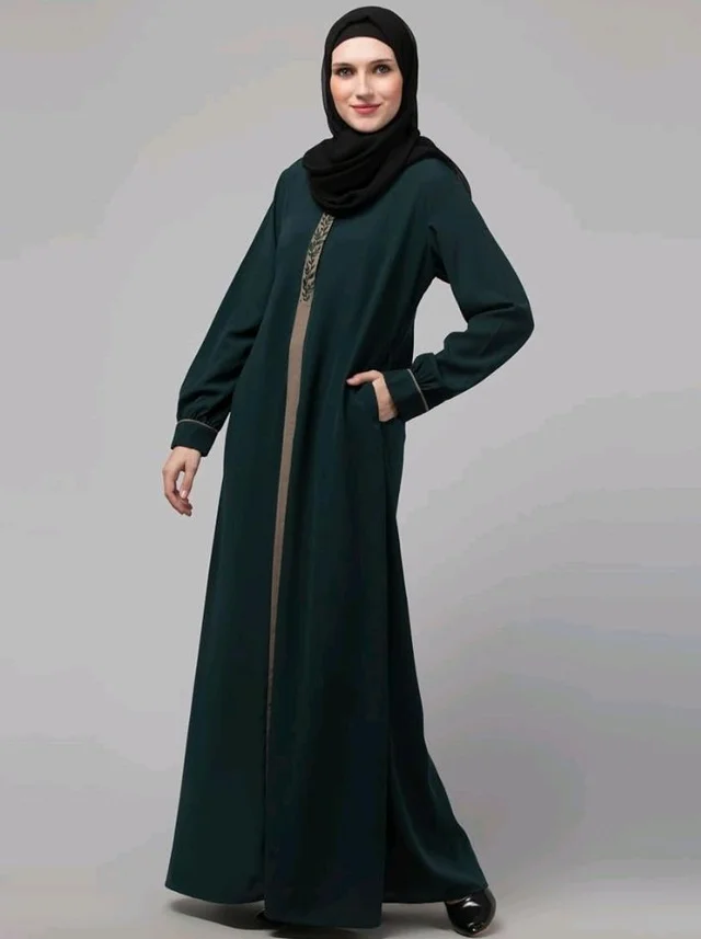 Abaya Dress with Front Embroidery & Cuff Sleeves And Side Pocket Made in Nida Matte Fabric Sleeves Full length Burqa for Women and Girls
- 2XL