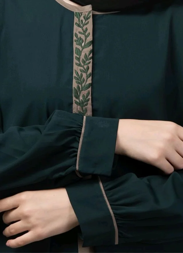 Abaya Dress with Front Embroidery & Cuff Sleeves And Side Pocket Made in Nida Matte Fabric Sleeves Full length Burqa for Women and Girls
- 2XL