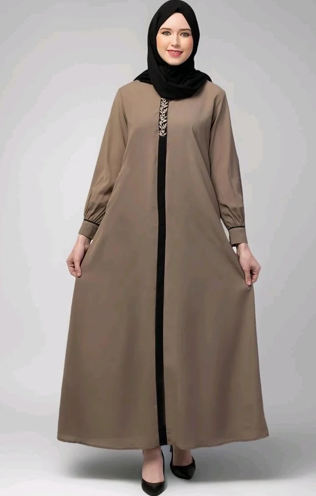 Abaya Dress with Front Embroidery & Cuff Sleeves And Side Pocket Made in Nida Matte Fabric Sleeves Full length Burqa for Women and Girls
- 3XL