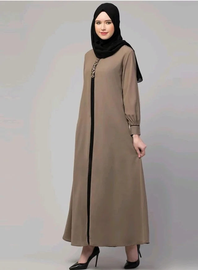 Abaya Dress with Front Embroidery & Cuff Sleeves And Side Pocket Made in Nida Matte Fabric Sleeves Full length Burqa for Women and Girls
- 3XL