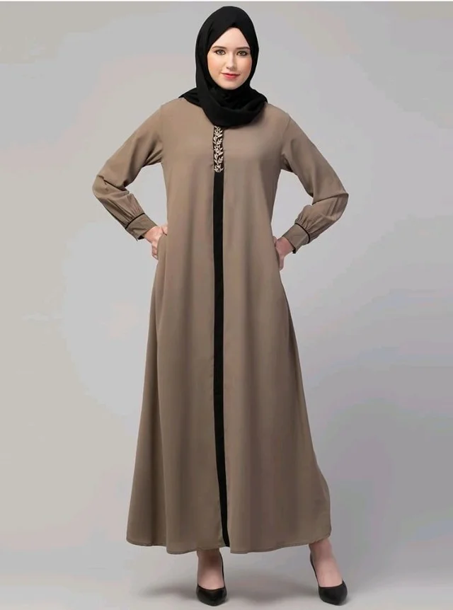 Abaya Dress with Front Embroidery & Cuff Sleeves And Side Pocket Made in Nida Matte Fabric Sleeves Full length Burqa for Women and Girls
- 3XL