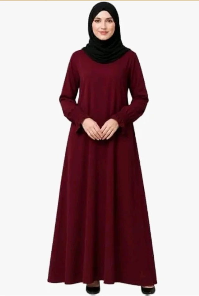 Women’s A-Line Abaya for Women | Loose Fit Modest Dress with Elasticated Sleeves | Nida Matte Fabric | Full Length Abaya
- M