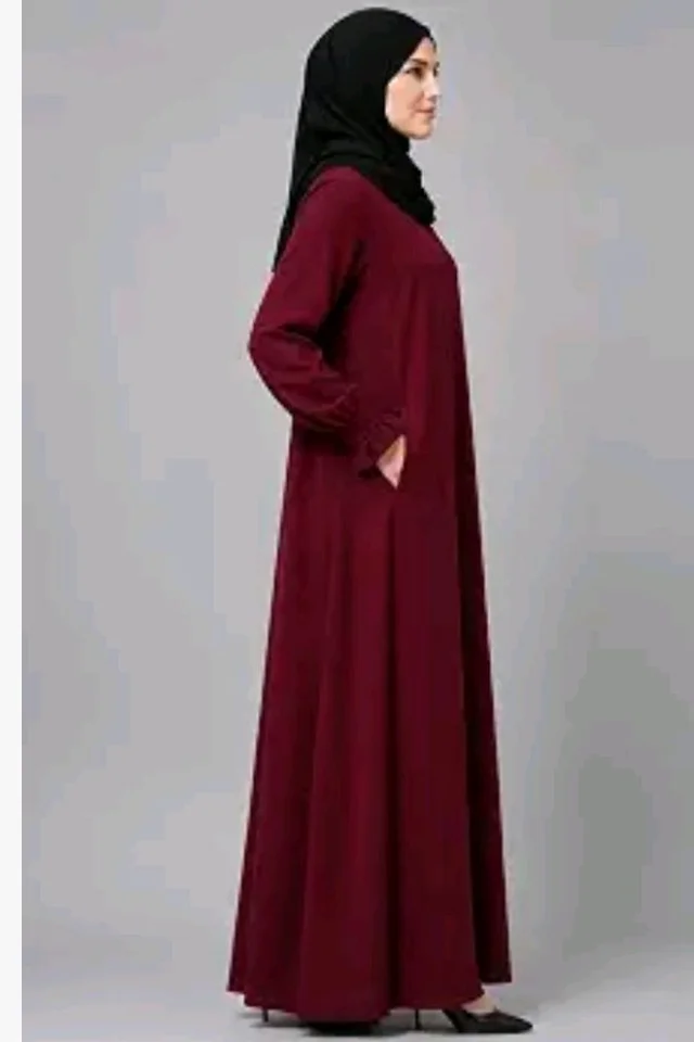 Women’s A-Line Abaya for Women | Loose Fit Modest Dress with Elasticated Sleeves | Nida Matte Fabric | Full Length Abaya
- M
