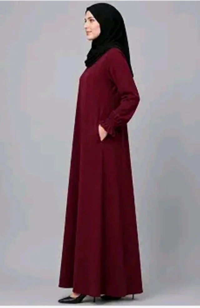 Women’s A-Line Abaya for Women | Loose Fit Modest Dress with Elasticated Sleeves | Nida Matte Fabric | Full Length Abaya
- M