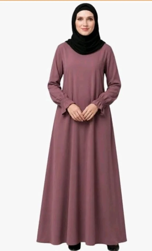 Women’s A-Line Abaya for Women | Loose Fit Modest Dress with Elasticated Sleeves | Nida Matte Fabric | Full Length Abaya
- S