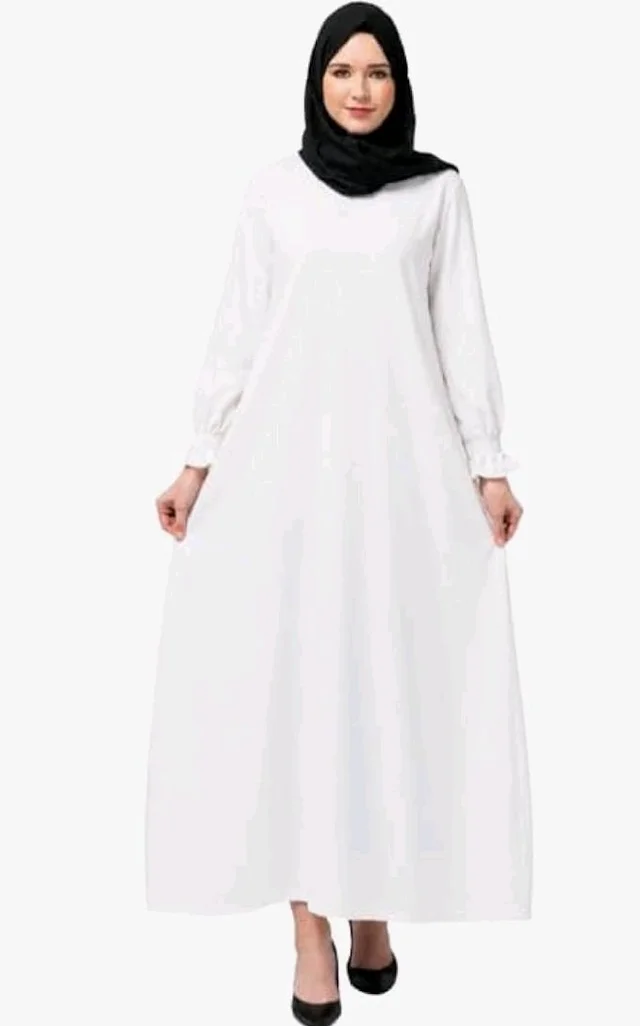 Women’s A-Line Abaya for Women | Loose Fit Modest Dress with Elasticated Sleeves | Nida Matte Fabric | Full Length Abaya
- S