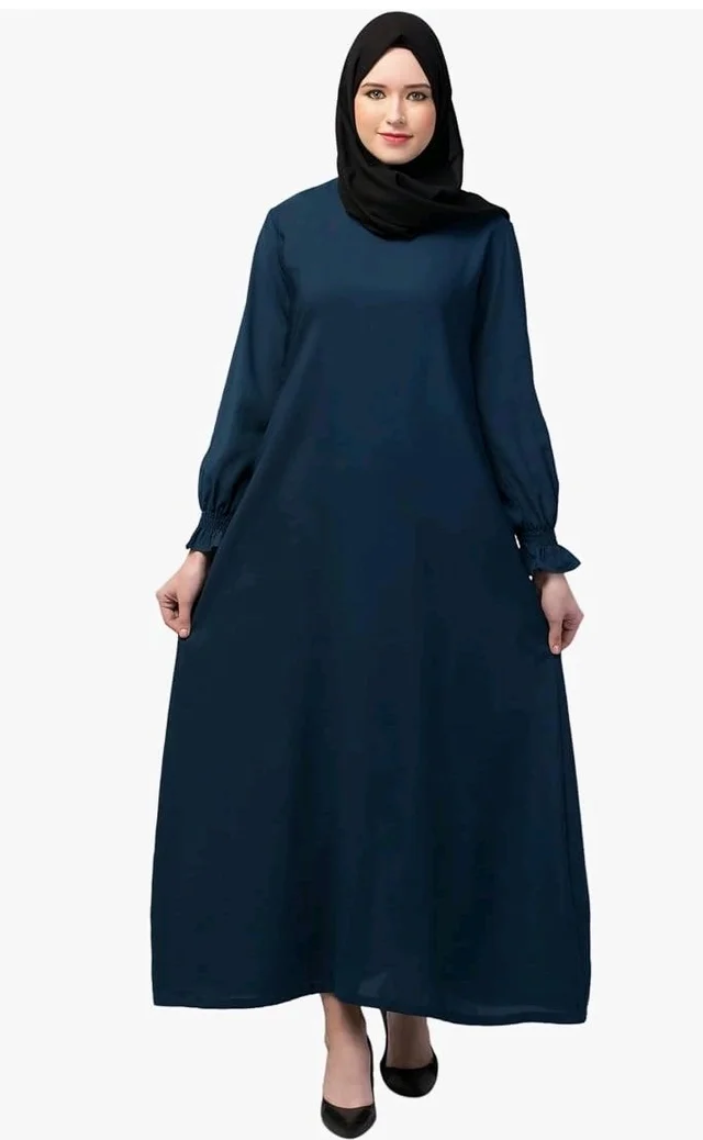 Women’s A-Line Abaya for Women | Loose Fit Modest Dress with Elasticated Sleeves | Nida Matte Fabric | Full Length Abaya
- S