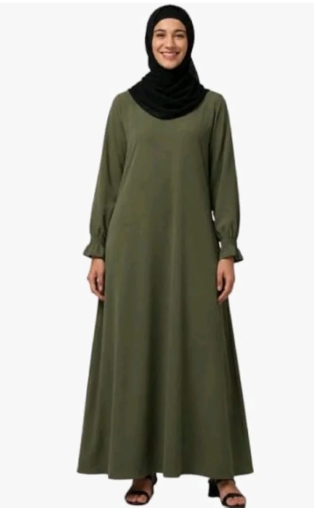Women’s A-Line Abaya for Women | Loose Fit Modest Dress with Elasticated Sleeves | Nida Matte Fabric | Full Length Abaya - 2XL