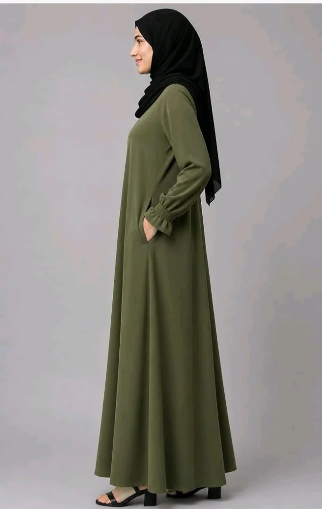 Women’s A-Line Abaya for Women | Loose Fit Modest Dress with Elasticated Sleeves | Nida Matte Fabric | Full Length Abaya - 2XL