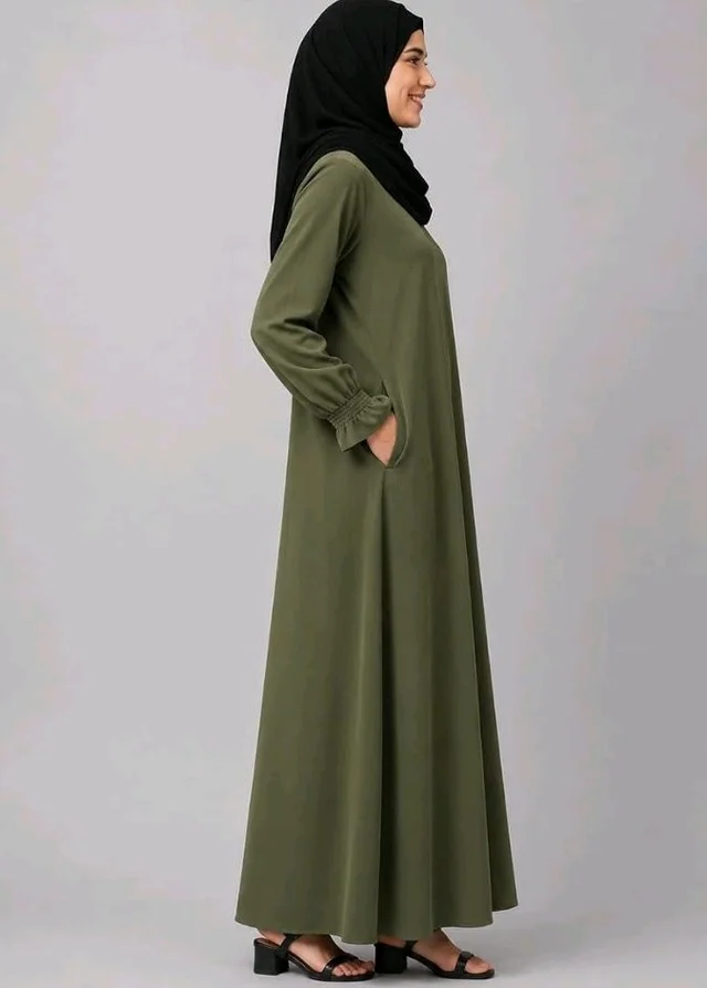 Women’s A-Line Abaya for Women | Loose Fit Modest Dress with Elasticated Sleeves | Nida Matte Fabric | Full Length Abaya - 2XL