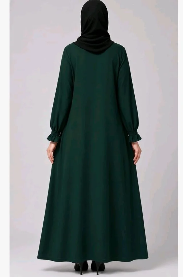 Women’s A-Line Abaya for Women | Loose Fit Modest Dress with Elasticated Sleeves | Nida Matte Fabric | Full Length Abaya - M