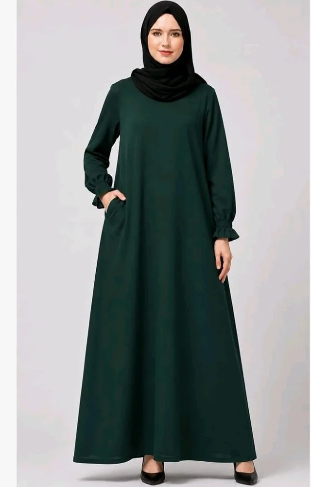 Women’s A-Line Abaya for Women | Loose Fit Modest Dress with Elasticated Sleeves | Nida Matte Fabric | Full Length Abaya - M