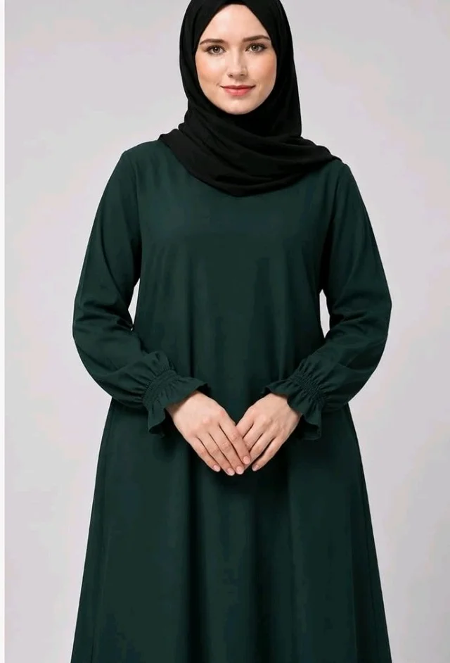 Women’s A-Line Abaya for Women | Loose Fit Modest Dress with Elasticated Sleeves | Nida Matte Fabric | Full Length Abaya - M