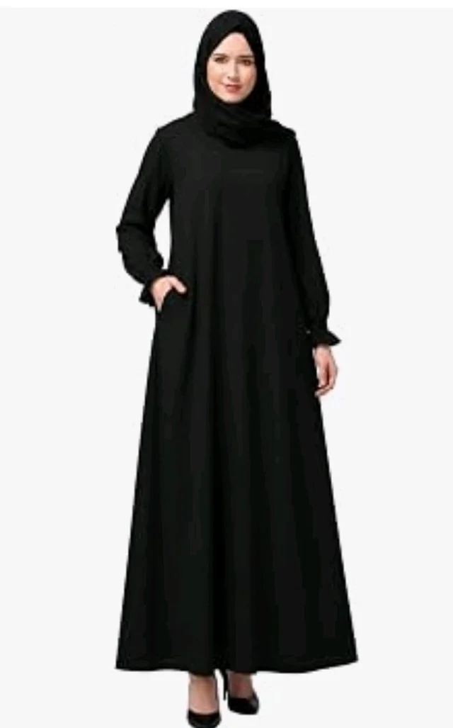 Women’s A-Line Abaya for Women | Loose Fit Modest Dress with Elasticated Sleeves | Nida Matte Fabric | Full Length Abaya
- S