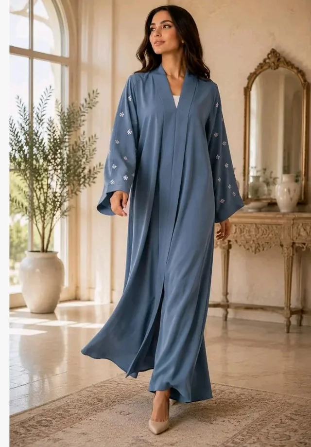 Women's kimono Abaya with Floral Embroidery
petal abaya
- Grey
