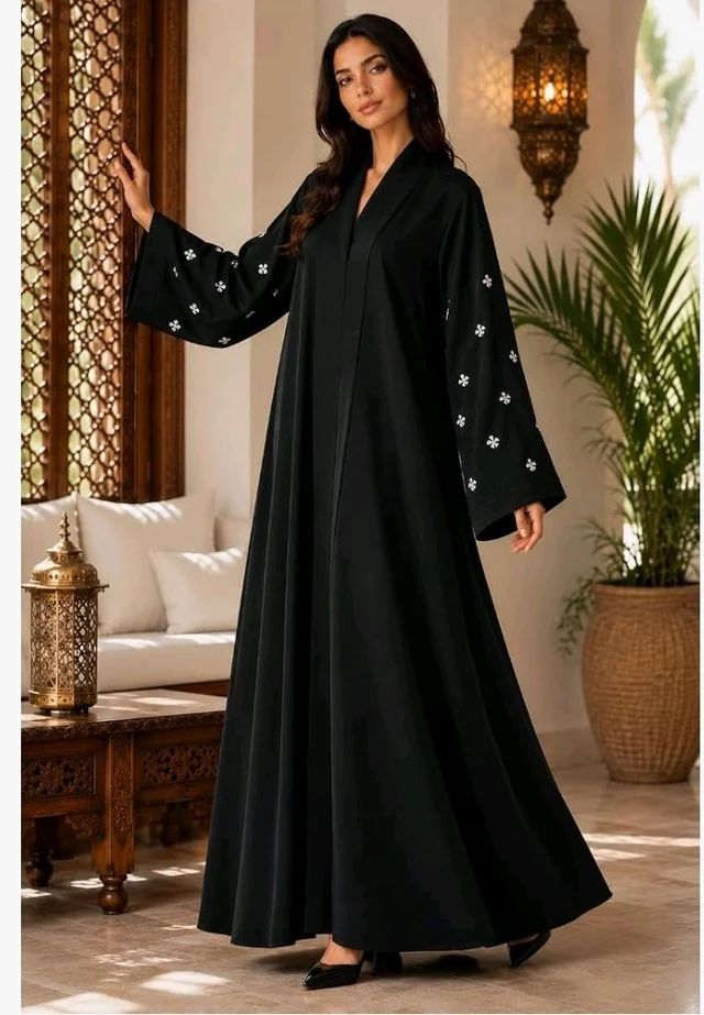 Women's kimono Abaya with Floral Embroidery
petal abaya
- Black
